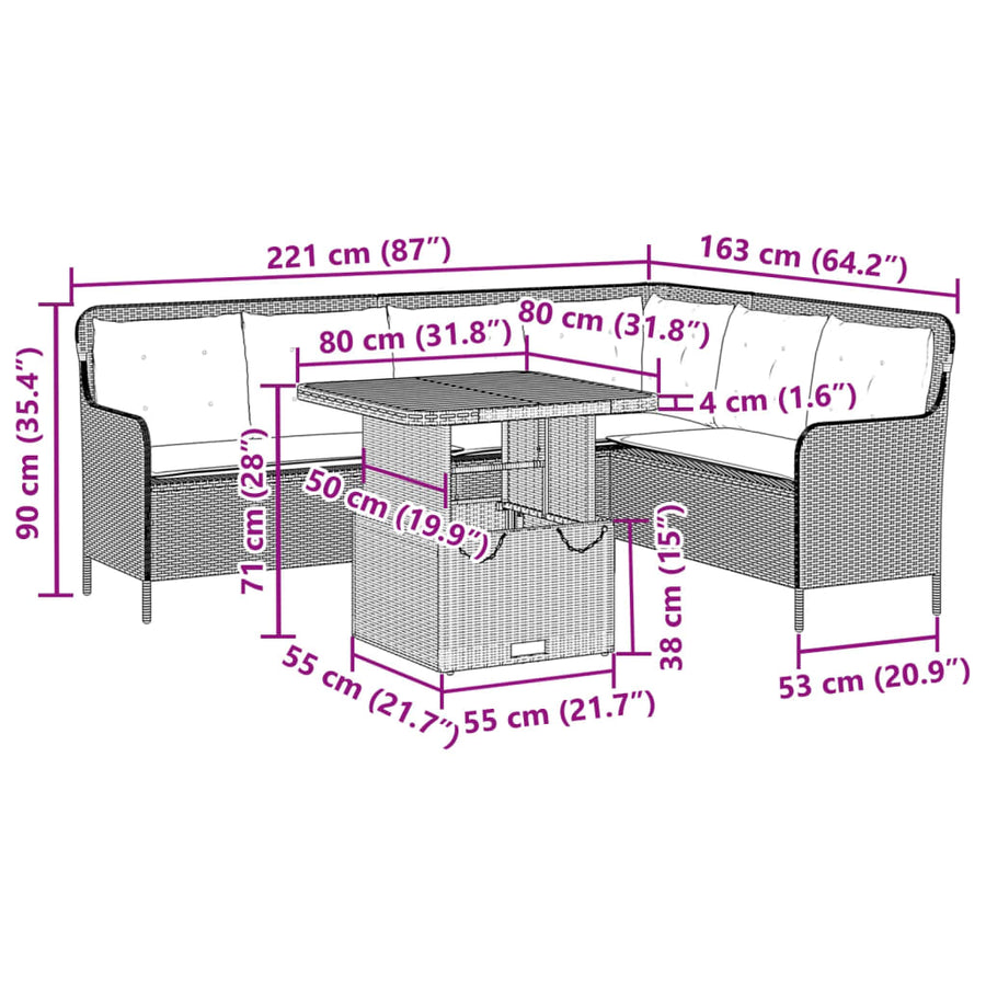 2-delige Loungeset met kussens poly rattan zwart