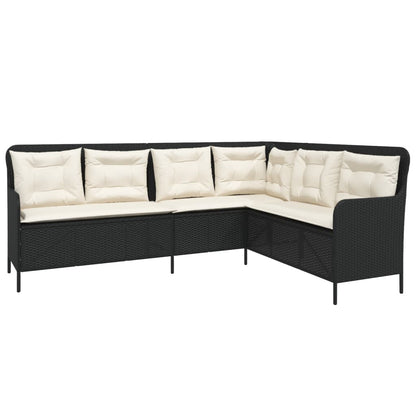 2-delige Loungeset met kussens poly rattan zwart