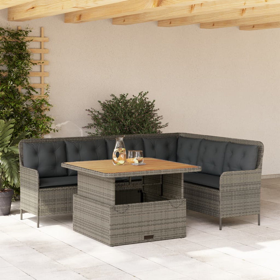 2-delige Loungeset met kussens poly rattan grijs