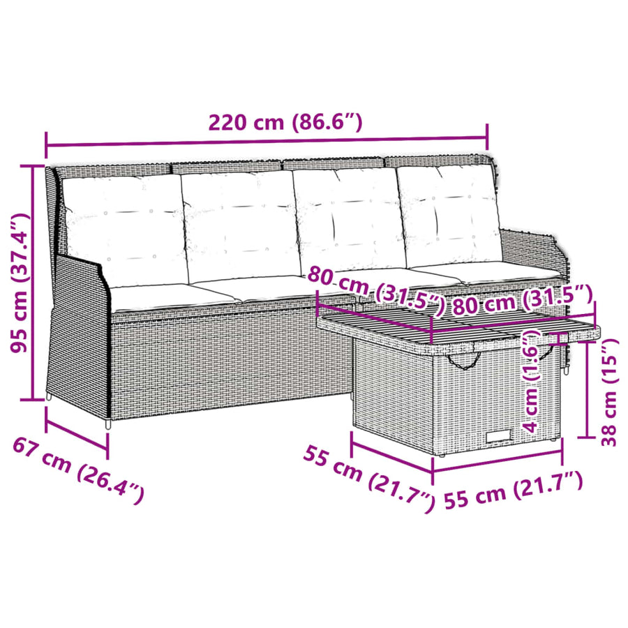 3-Delige Loungeset Met Kussens Poly Rattan 1 Zwart en crème