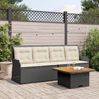 3-delige Loungeset met kussens poly rattan zwart