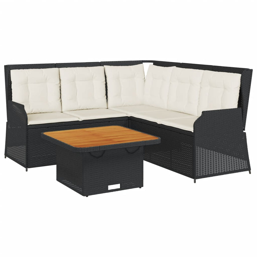 4-Delige Loungeset Met Kussens Poly Rattan 1 Zwart en crème
