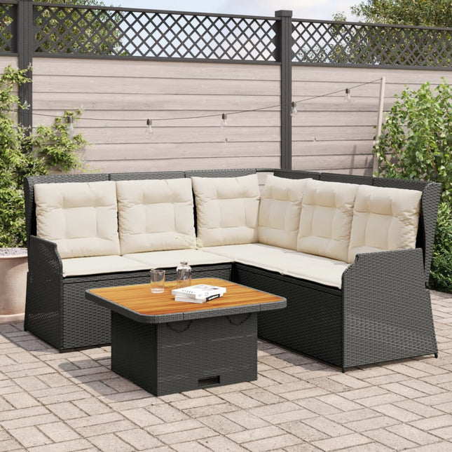 4-delige Loungeset met kussens poly rattan zwart