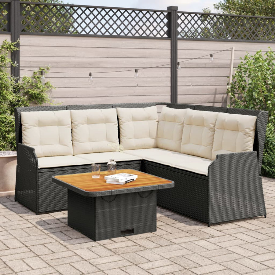 4-Delige Loungeset Met Kussens Poly Rattan 1 Zwart en crème