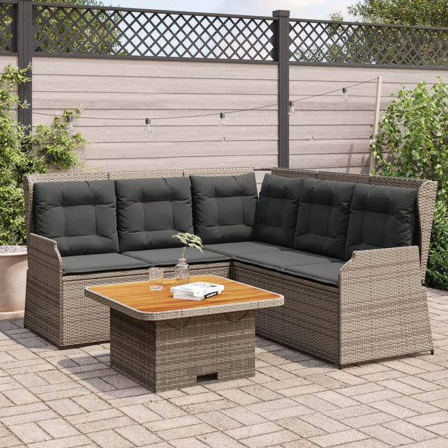 4-delige Loungeset met kussens poly rattan grijs