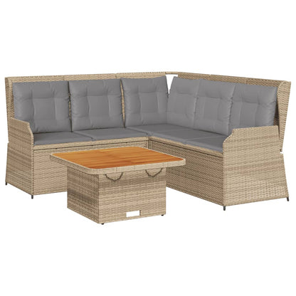 4-Delige Loungeset Met Kussens Poly Rattan 1 Beige en grijs
