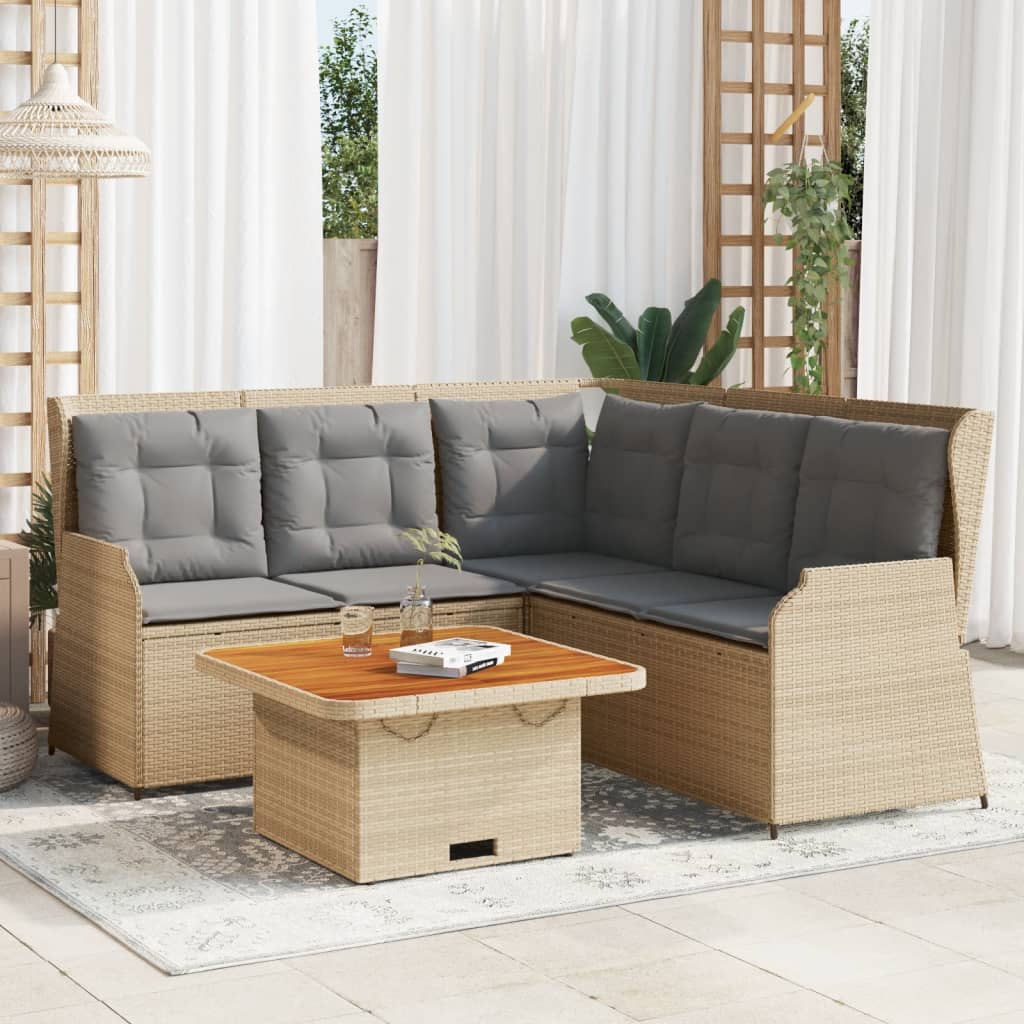 4-Delige Loungeset Met Kussens Poly Rattan 1 Beige en grijs