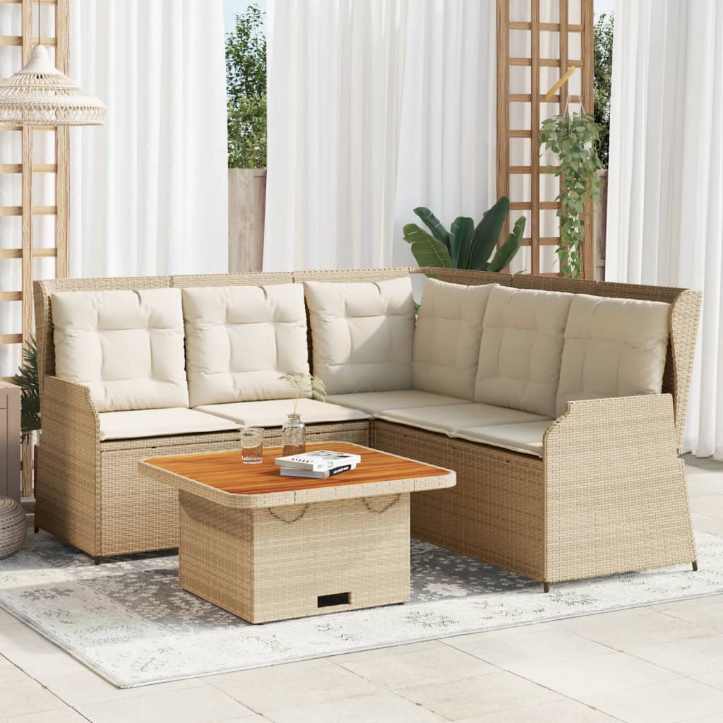 4-Delige Loungeset Met Kussens Poly Rattan 1 beige en crèmekleurig