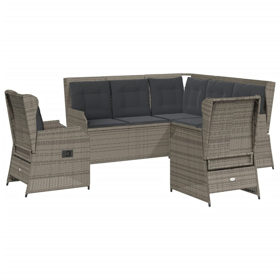 5-delige Loungeset met kussens poly rattan grijs