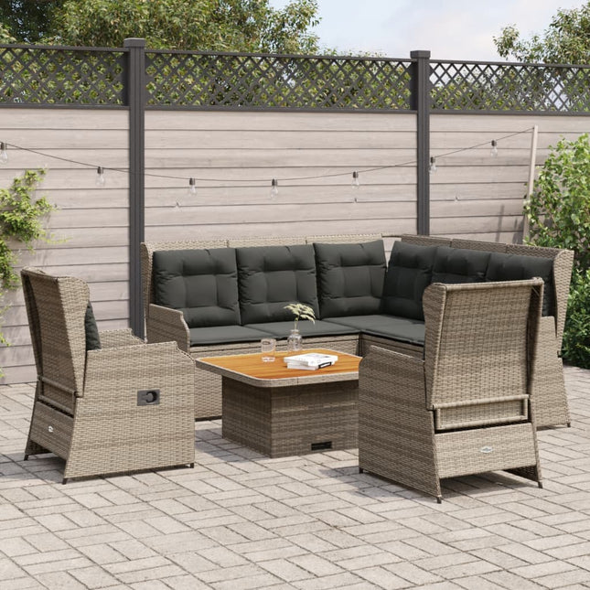 5-delige Loungeset met kussens poly rattan grijs