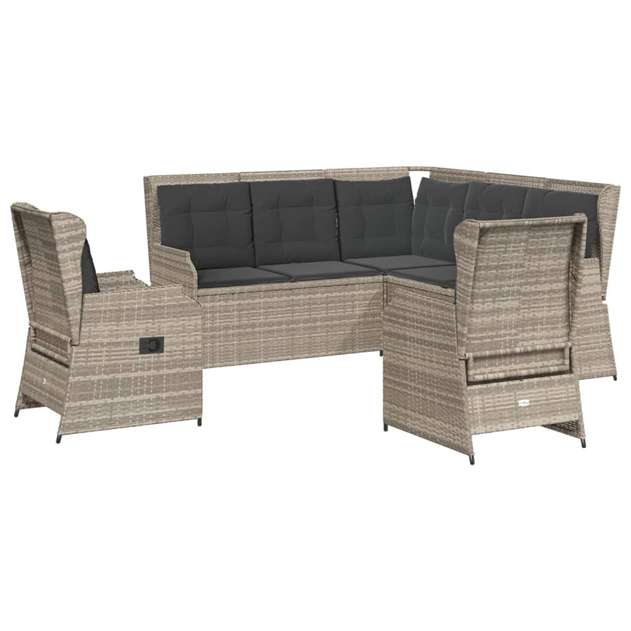 5-delige Loungeset met kussens poly rattan lichtgrijs