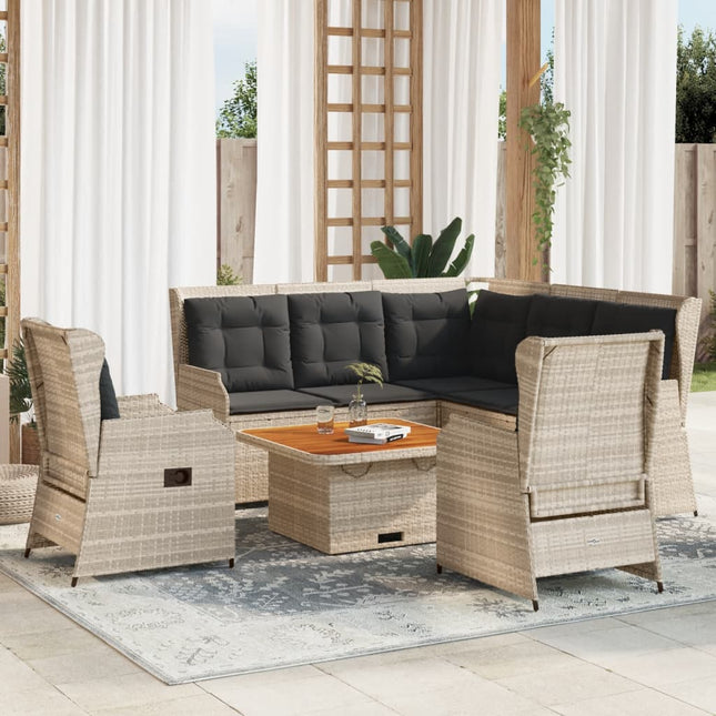 5-delige Loungeset met kussens poly rattan lichtgrijs