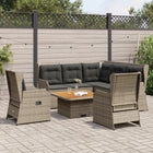 Loungeset 6-delig poly rattan grijs acaciahout