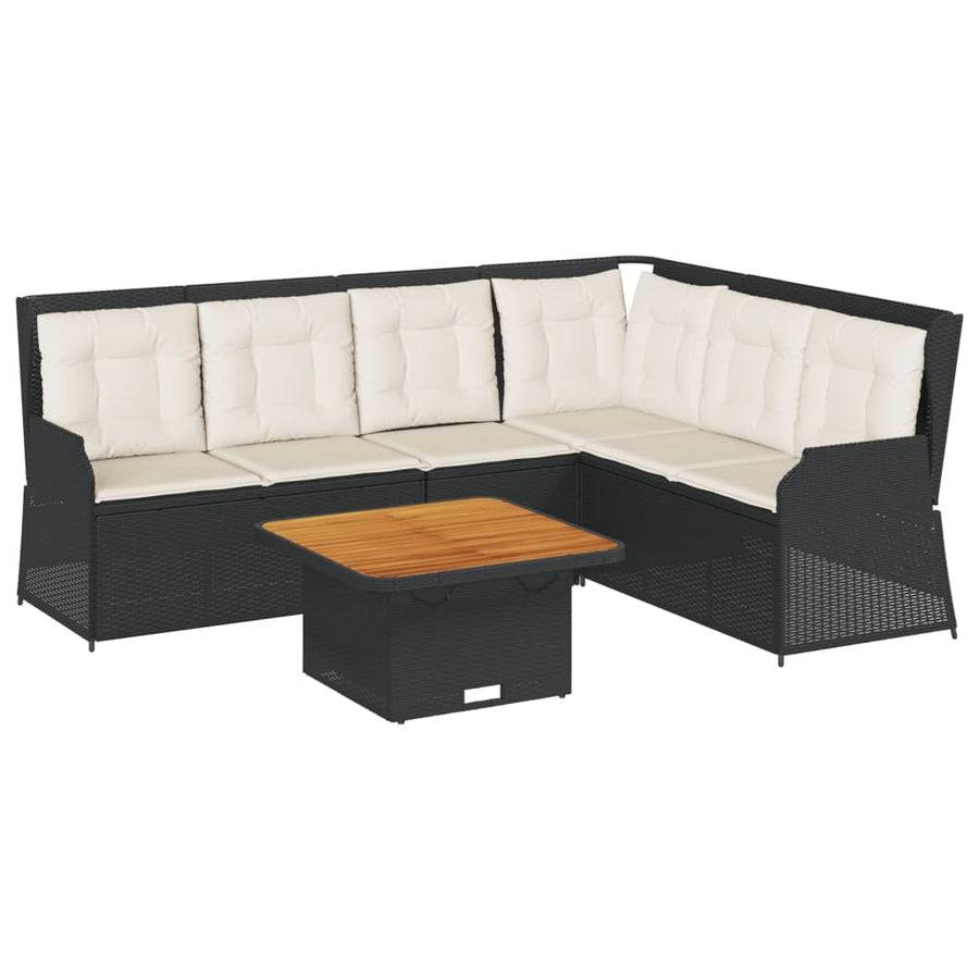 5-Delige Loungeset Met Kussens Poly Rattan 1 Zwart en crème