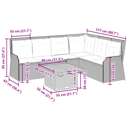 5-Delige Loungeset Met Kussens Poly Rattan 1 Zwart en crème