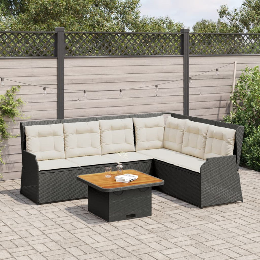 5-Delige Loungeset Met Kussens Poly Rattan 1 Zwart en crème