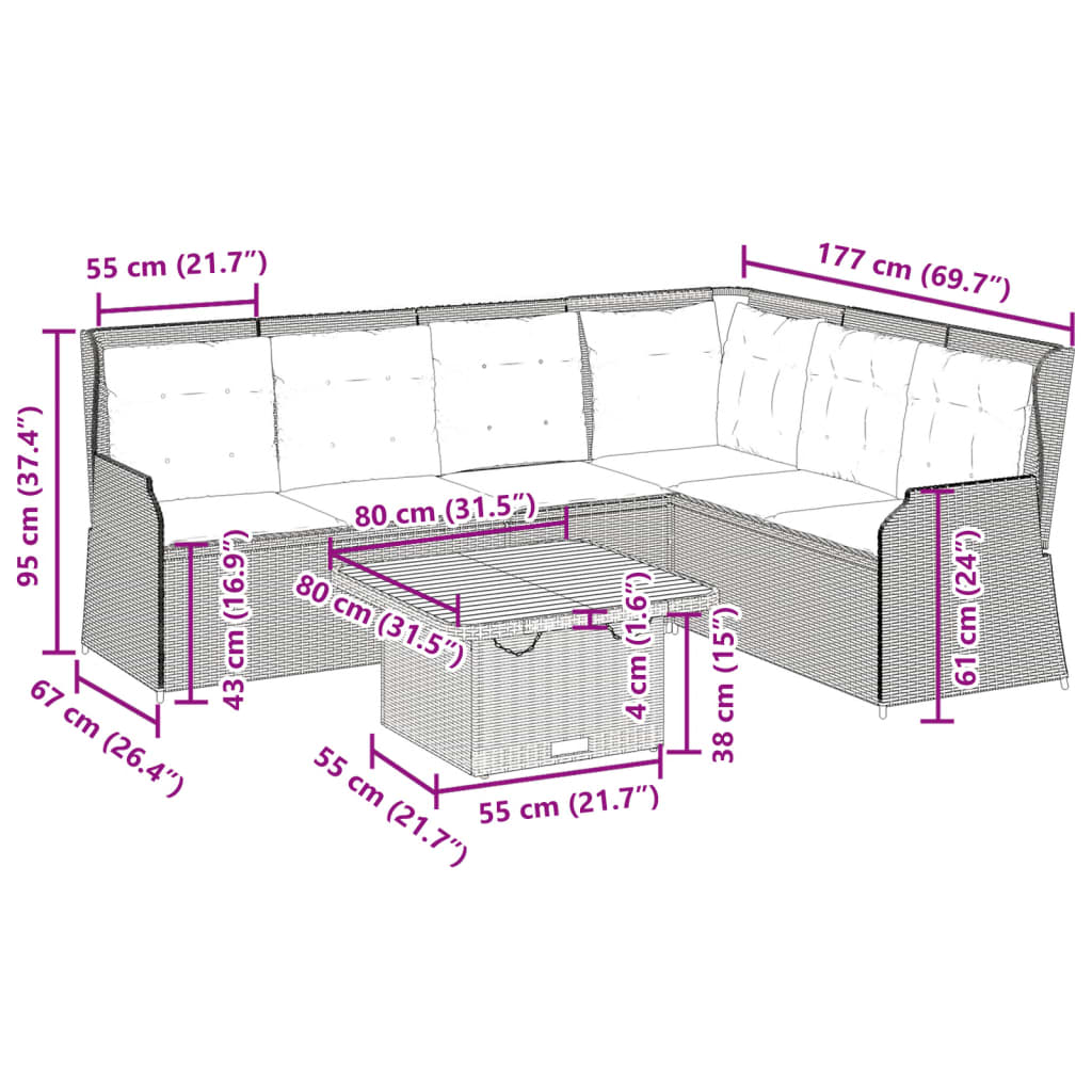 5-Delige Loungeset Met Kussens Poly Rattan 1 Grijs
