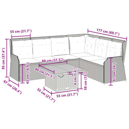 5-Delige Loungeset Met Kussens Poly Rattan 1 Grijs