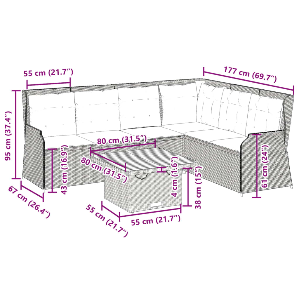 5-Delige Loungeset Met Kussens Poly Rattan 6 Beige