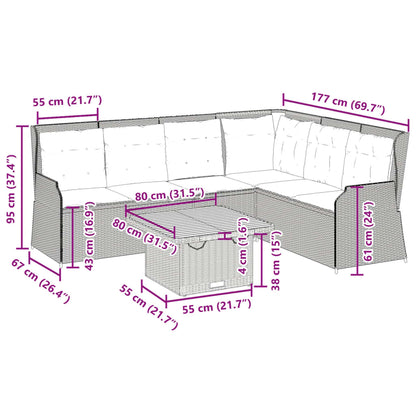5-Delige Loungeset Met Kussens Poly Rattan 6 Beige