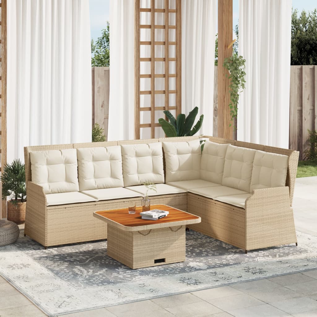 5-Delige Loungeset Met Kussens Poly Rattan 6 Beige