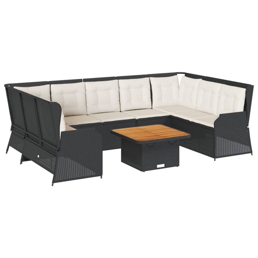 7-Delige Loungeset Met Kussens Poly Rattan 1 Zwart en crème