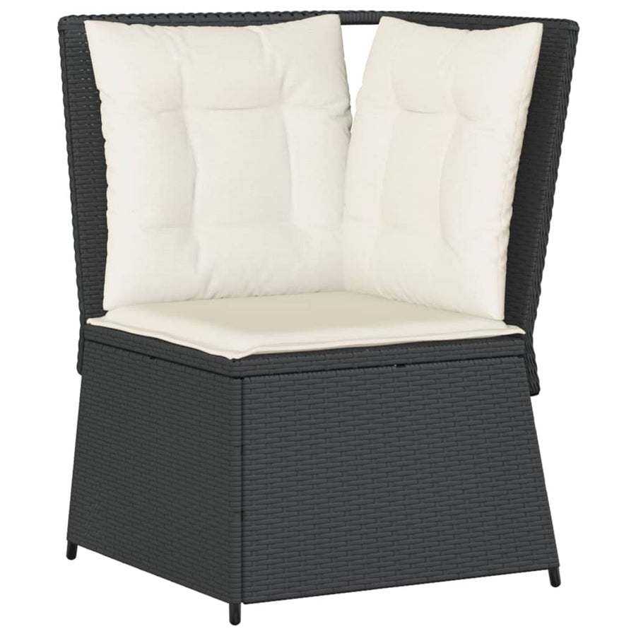 7-Delige Loungeset Met Kussens Poly Rattan 1 Zwart en crème