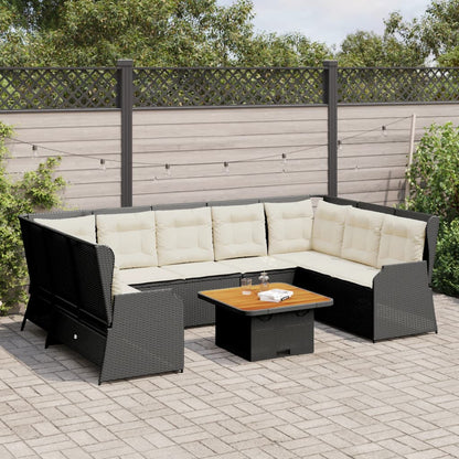 7-Delige Loungeset Met Kussens Poly Rattan 1 Zwart en crème