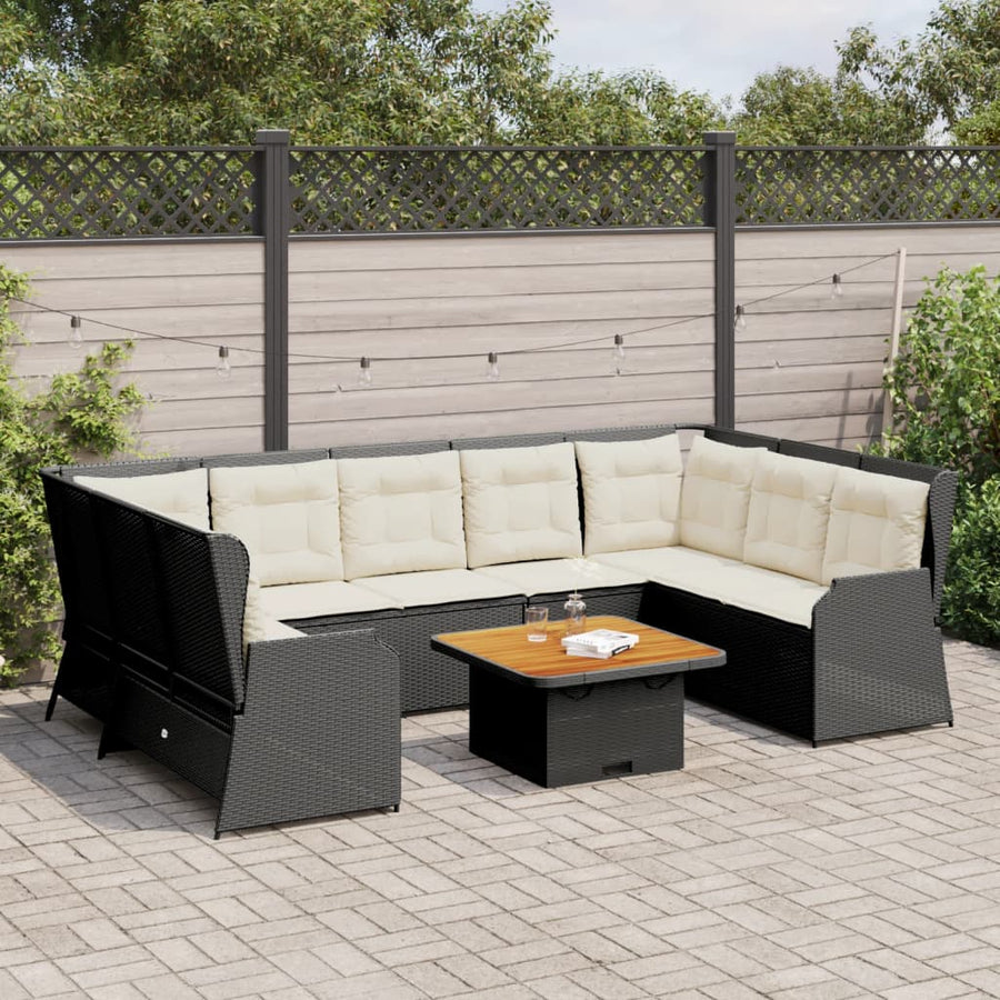 7-Delige Loungeset Met Kussens Poly Rattan 1 Zwart en crème