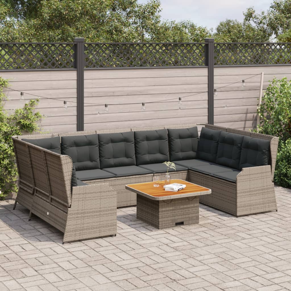 7-Delige Loungeset Met Kussens Poly Rattan 1 Grijs