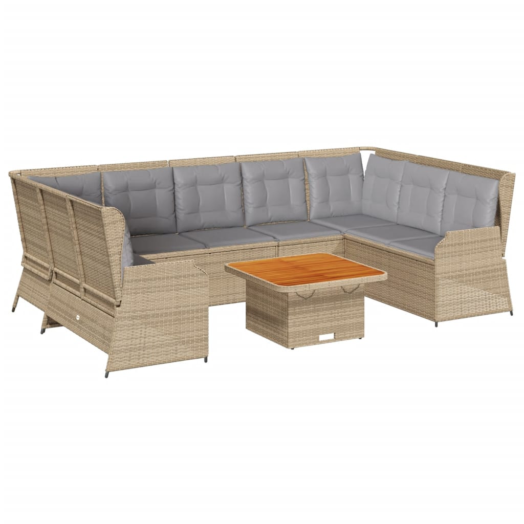 7-Delige Loungeset Met Kussens Poly Rattan 1 Beige en grijs