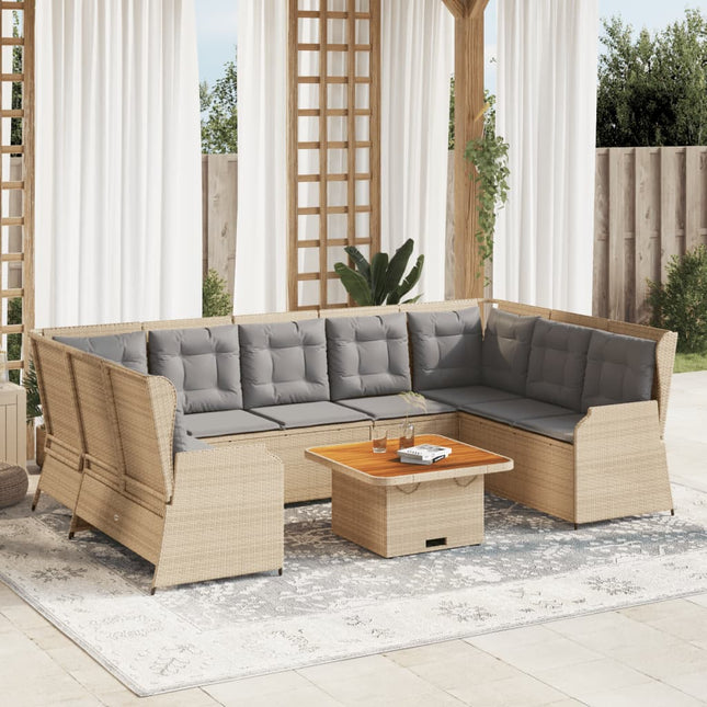 7-delige Loungeset met kussens poly rattan beige