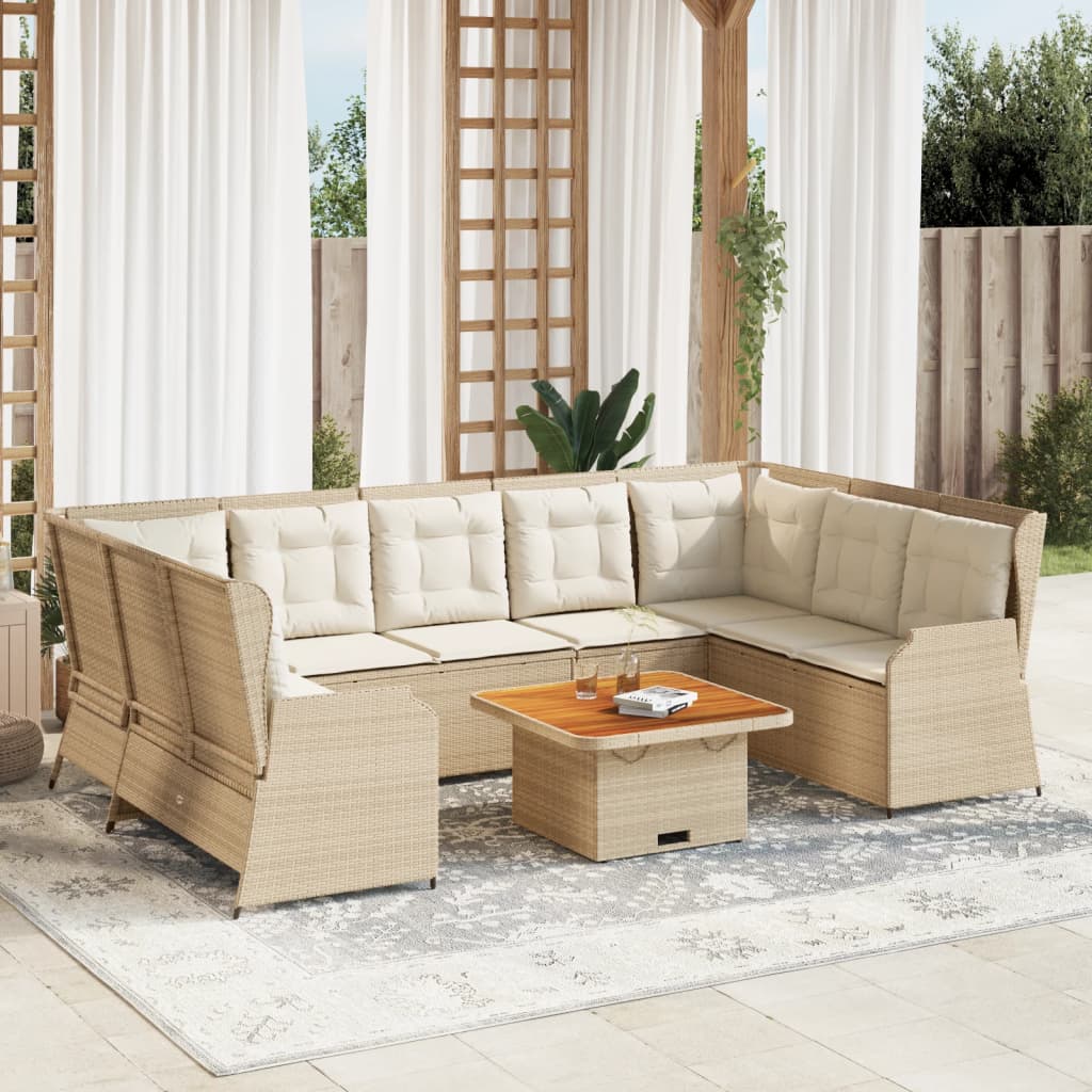 7-Delige Loungeset Met Kussens Poly Rattan 1 beige en crèmekleurig