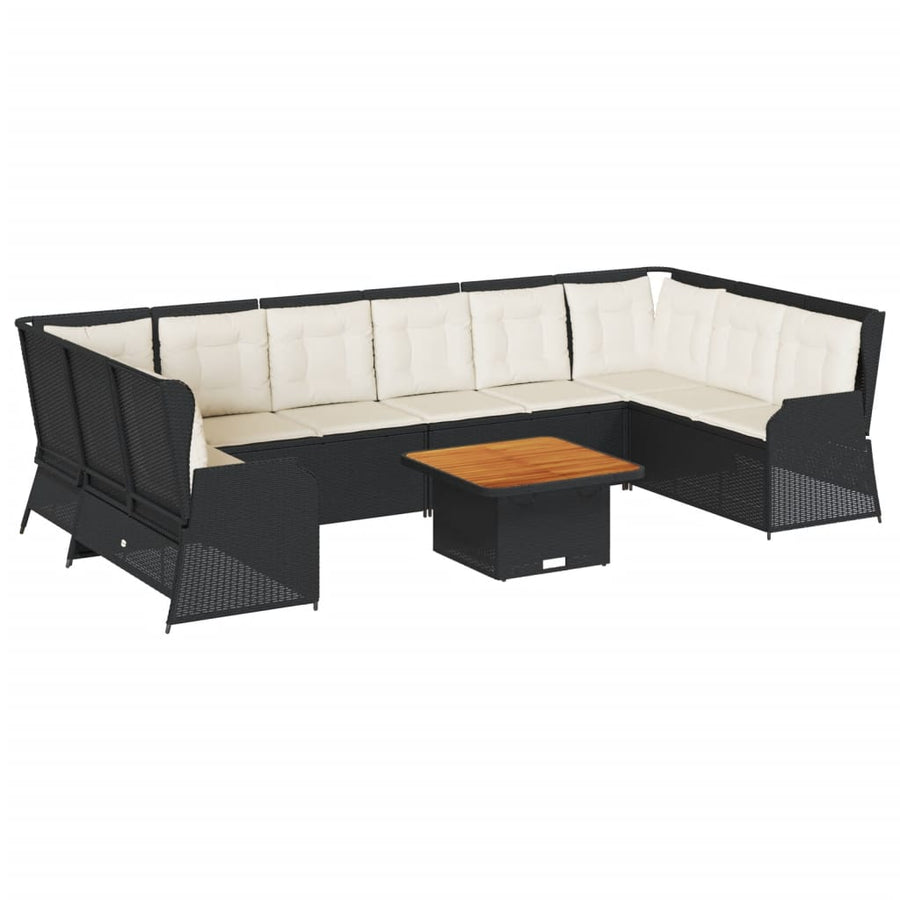7-Delige Loungeset Met Kussens Poly Rattan 1 Zwart en crème