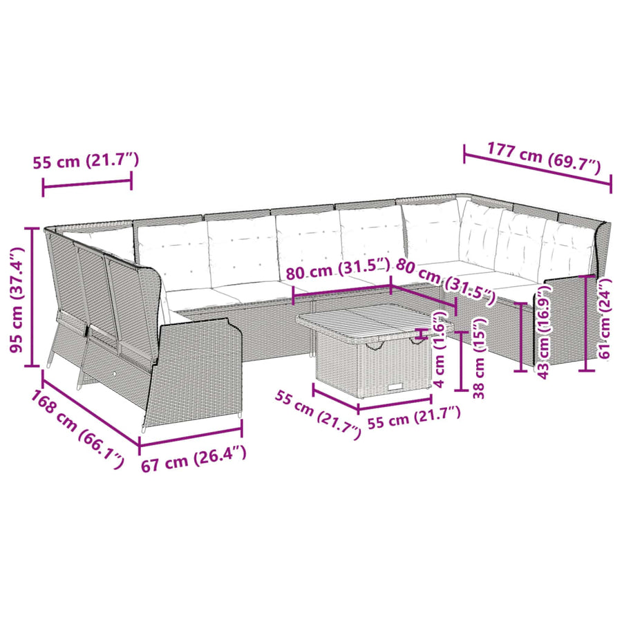7-Delige Loungeset Met Kussens Poly Rattan 1 Zwart en crème