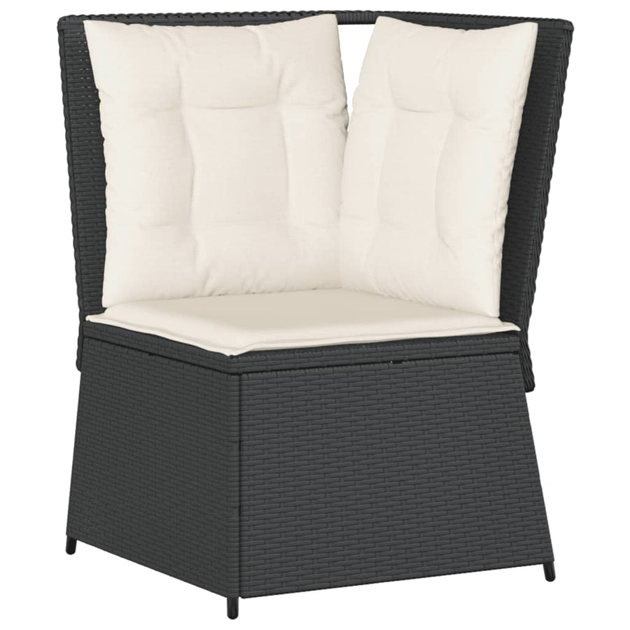 7-Delige Loungeset Met Kussens Poly Rattan 1 Zwart en crème