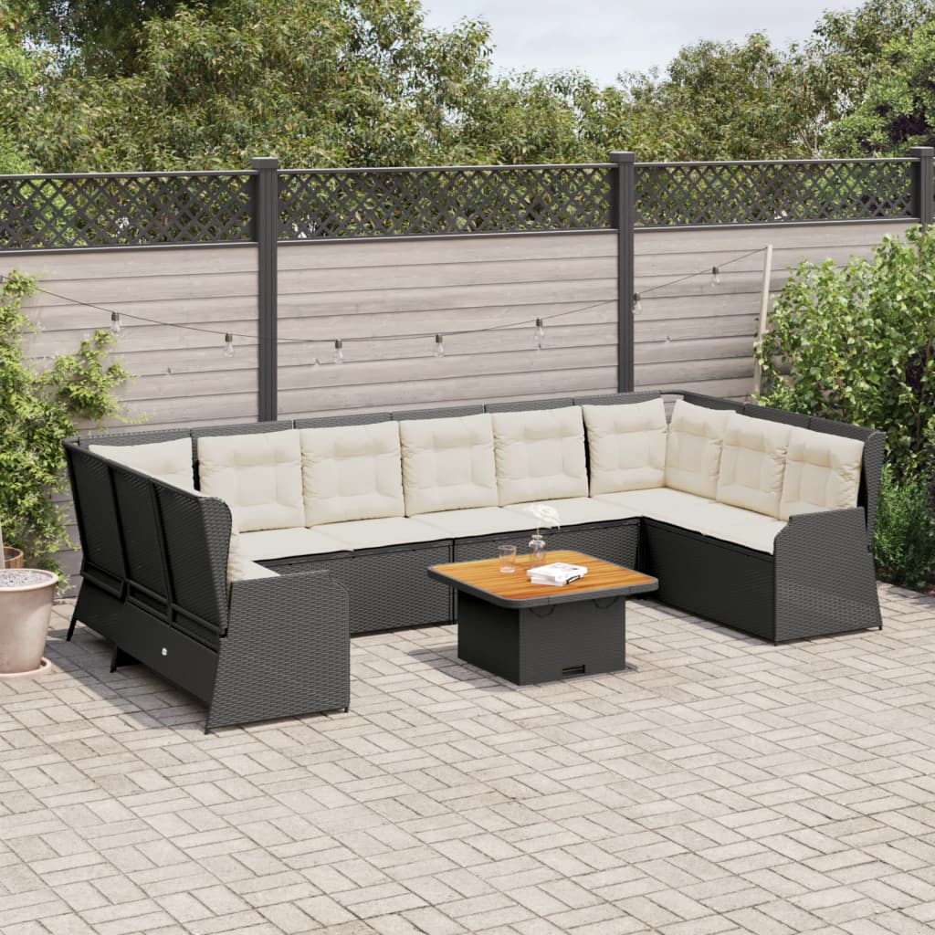 7-Delige Loungeset Met Kussens Poly Rattan 1 Zwart en crème