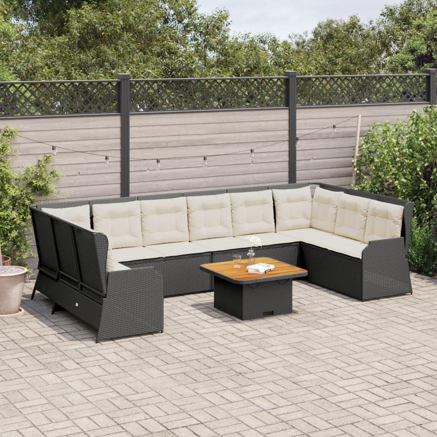 7-Delige Loungeset Met Kussens Poly Rattan 1 Zwart en crème