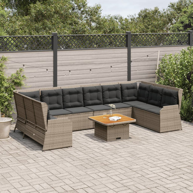 7-delige Loungeset met kussens poly rattan grijs