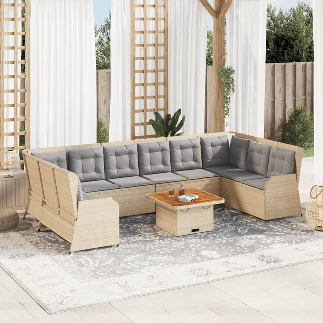 7-delige Loungeset met kussens poly rattan beige