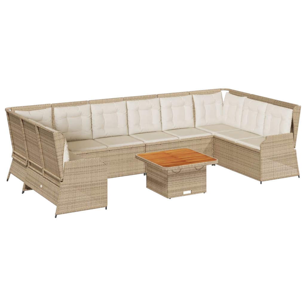 7-Delige Loungeset Met Kussens Poly Rattan 1 beige en crèmekleurig
