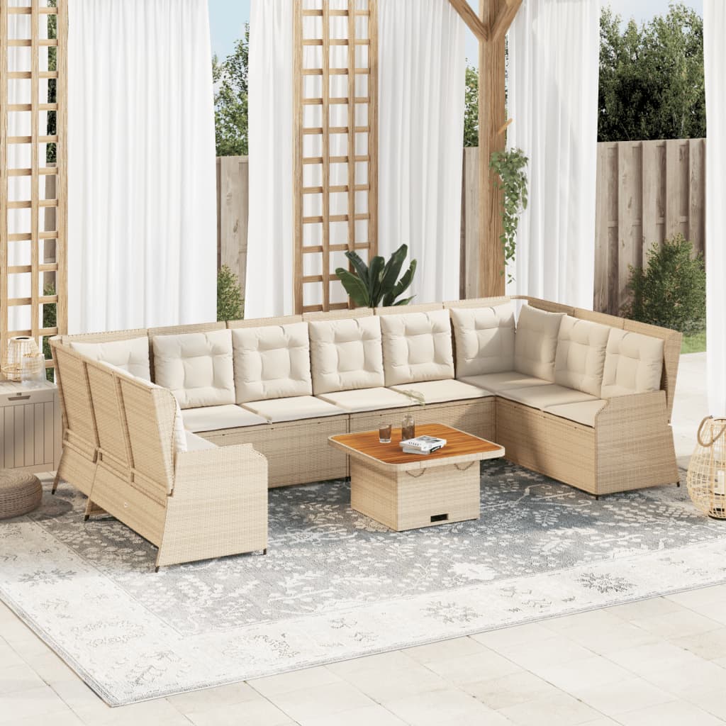 7-Delige Loungeset Met Kussens Poly Rattan 1 beige en crèmekleurig