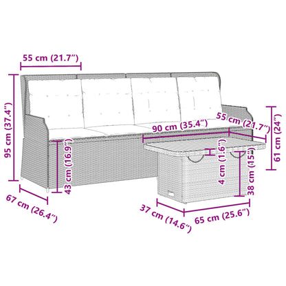 3-Delige Loungeset Met Kussens Poly Rattan