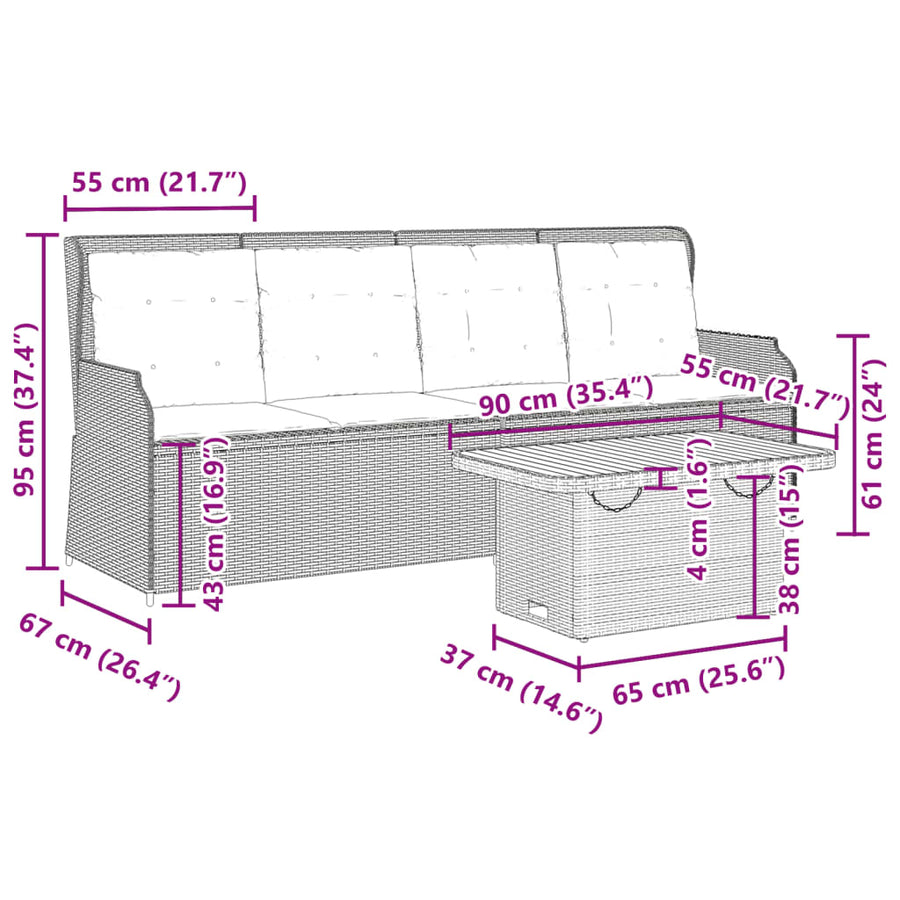 3-Delige Loungeset Met Kussens Poly Rattan