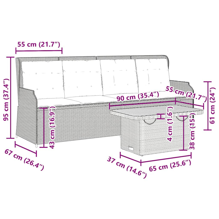 3-Delige Loungeset Met Kussens Poly Rattan Grijs