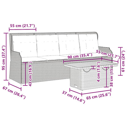 3-Delige Loungeset Met Kussens Poly Rattan Beige en grijs