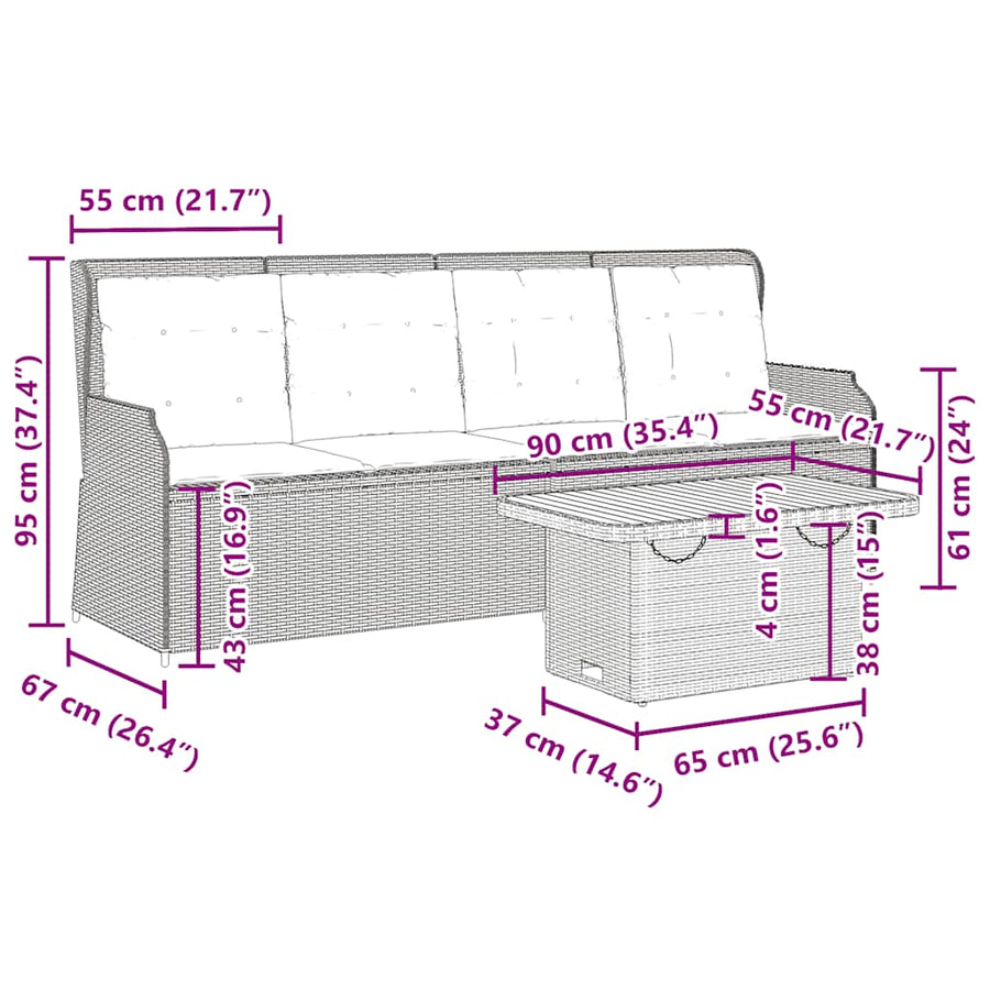 3-Delige Loungeset Met Kussens Poly Rattan Beige en grijs