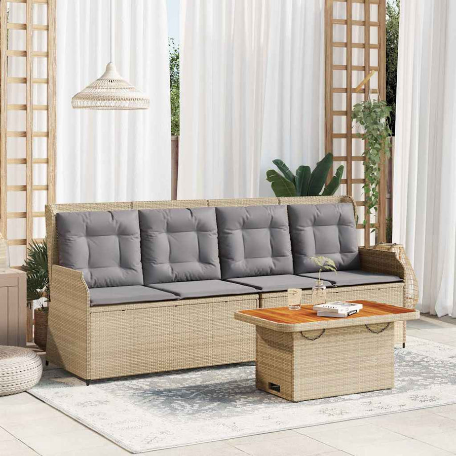 3-Delige Loungeset Met Kussens Poly Rattan Beige en grijs