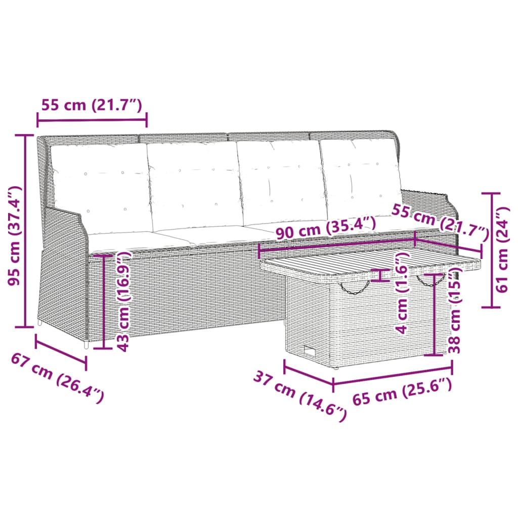 3-Delige Loungeset Met Kussens Poly Rattan beige en crèmekleurig