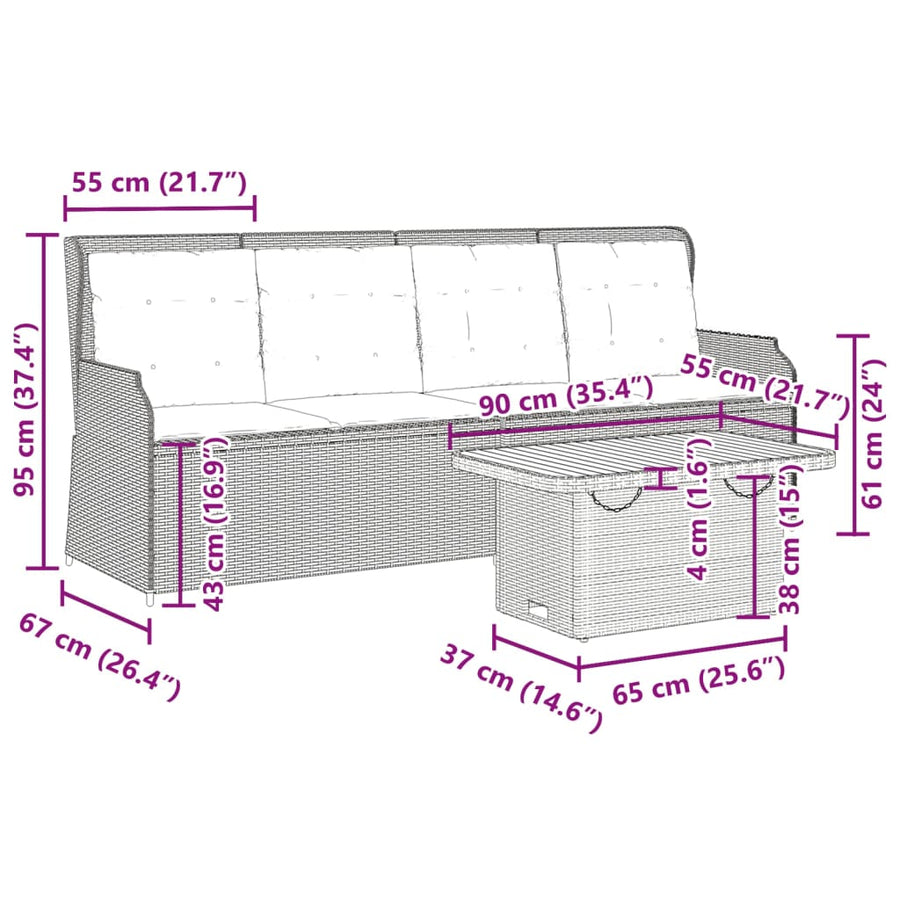 3-Delige Loungeset Met Kussens Poly Rattan beige en crèmekleurig